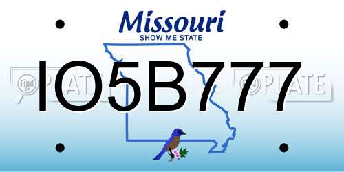 IO5B777 Missouri License Plate