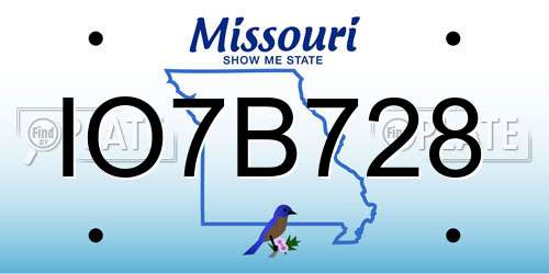 IO7B728 Missouri License Plate