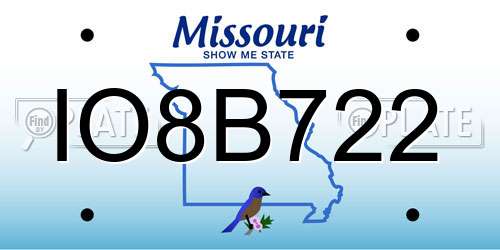 IO8B722 Missouri License Plate