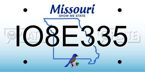 IO8E335 Missouri License Plate