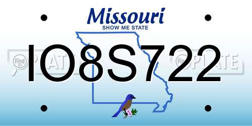 IO8S722 Missouri License Plate