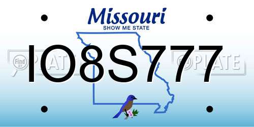 IO8S777 Missouri License Plate
