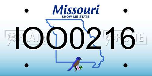 IOO0216 Missouri License Plate