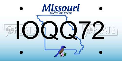 IOQQ72 Missouri License Plate