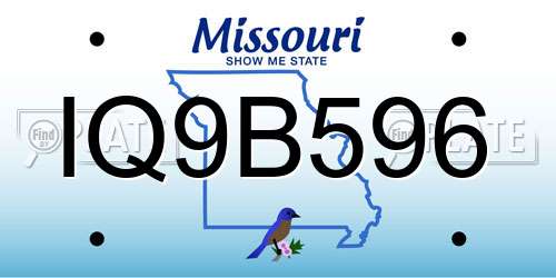 IQ9B596 Missouri License Plate