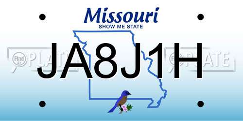 JA8J1H Missouri License Plate