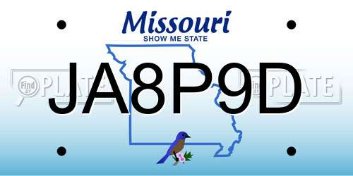 JA8P9D Missouri License Plate