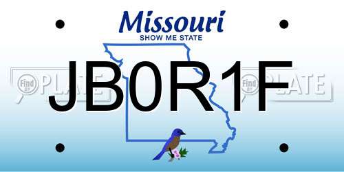 JB0R1F Missouri License Plate