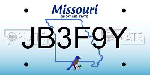 JB3F9Y Missouri License Plate
