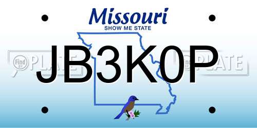 JB3K0P Missouri License Plate