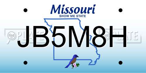 JB5M8H Missouri License Plate
