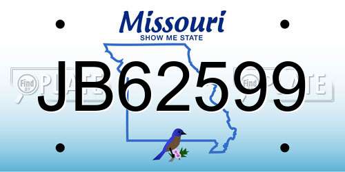 JB62599 Missouri License Plate