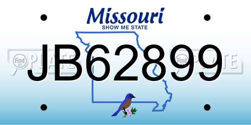 JB62899 Missouri License Plate