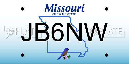 JB6NW Missouri License Plate