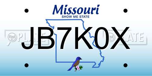 JB7K0X Missouri License Plate