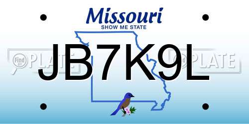 JB7K9L Missouri License Plate