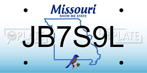 JB7S9L Missouri License Plate