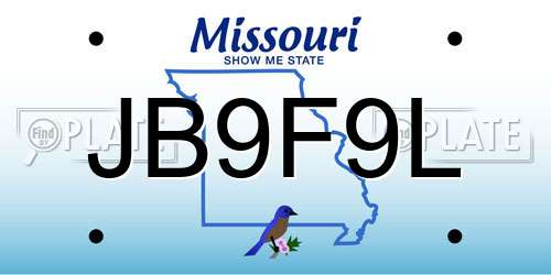 JB9F9L Missouri License Plate