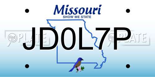 JD0L7P Missouri License Plate