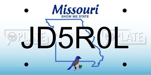 JD5R0L Missouri License Plate