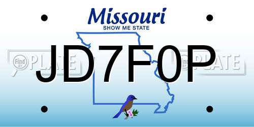 JD7F0P Missouri License Plate