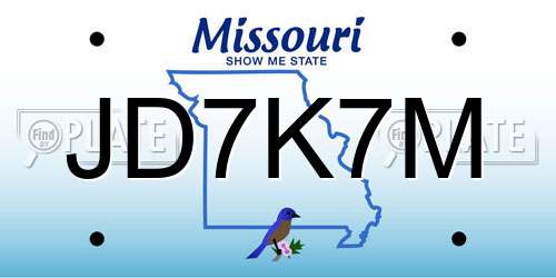 JD7K7M Missouri License Plate