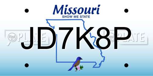 JD7K8P Missouri License Plate
