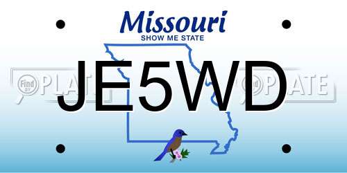 JE5WD Missouri License Plate