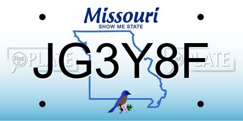 JG3Y8F Missouri License Plate