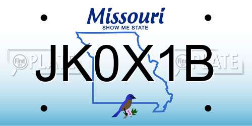 JK0X1B Missouri License Plate