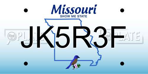 JK5R3F Missouri License Plate