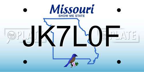 JK7L0F Missouri License Plate