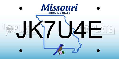JK7U4E Missouri License Plate