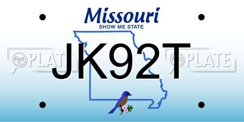 JK92T Missouri License Plate