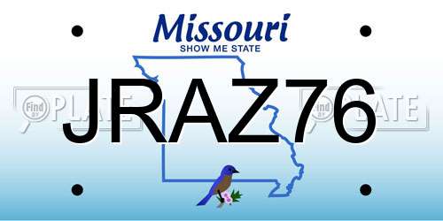 JRAZ76 Missouri License Plate