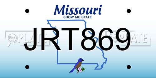JRT869 Missouri License Plate