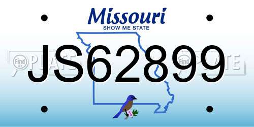 JS62899 Missouri License Plate