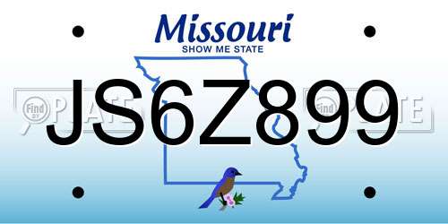 JS6Z899 Missouri License Plate