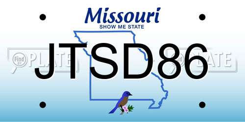 JTSD86 Missouri License Plate