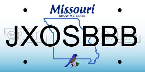 JXOSBBB Missouri License Plate