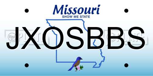JXOSBBS Missouri License Plate