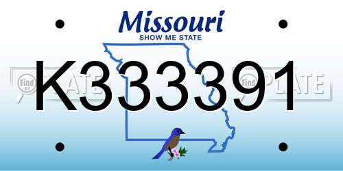 K333391 Missouri License Plate