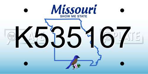 K535167 Missouri License Plate