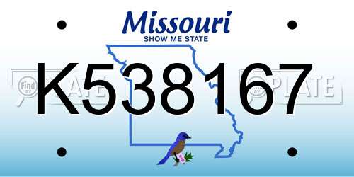 K538167 Missouri License Plate