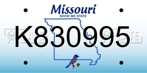 K830995 Missouri License Plate
