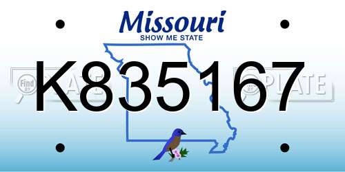 K835167 Missouri License Plate