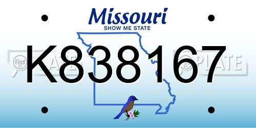K838167 Missouri License Plate