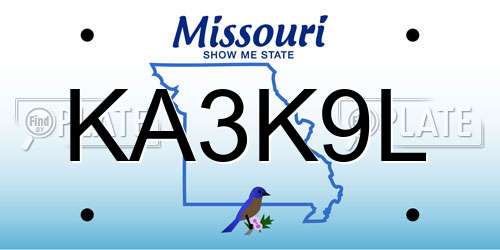 KA3K9L Missouri License Plate