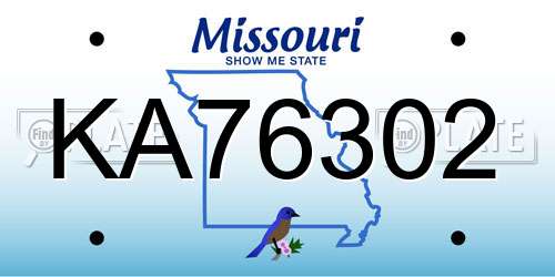 KA76302 Missouri License Plate