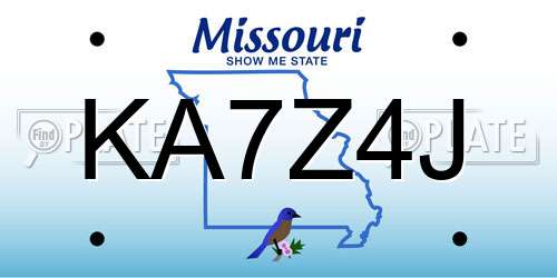 KA7Z4J Missouri License Plate
